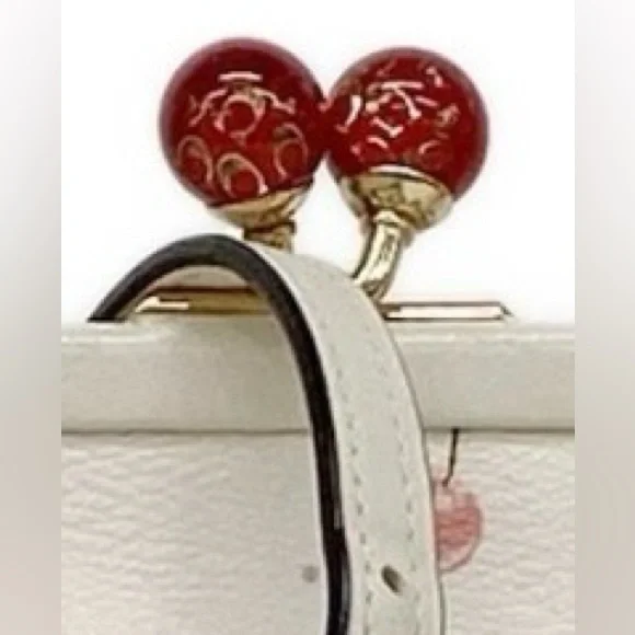 Coach Nora White Leather Cherry Kisslock Frame Crossbody - Picture 3 of 14